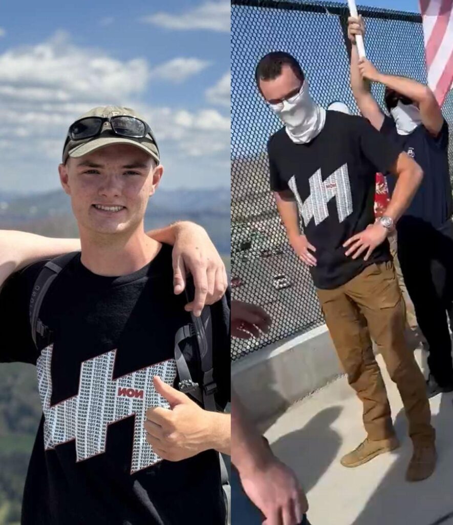 two photos of nathan ellis in a NON Boyd Rice shirt.