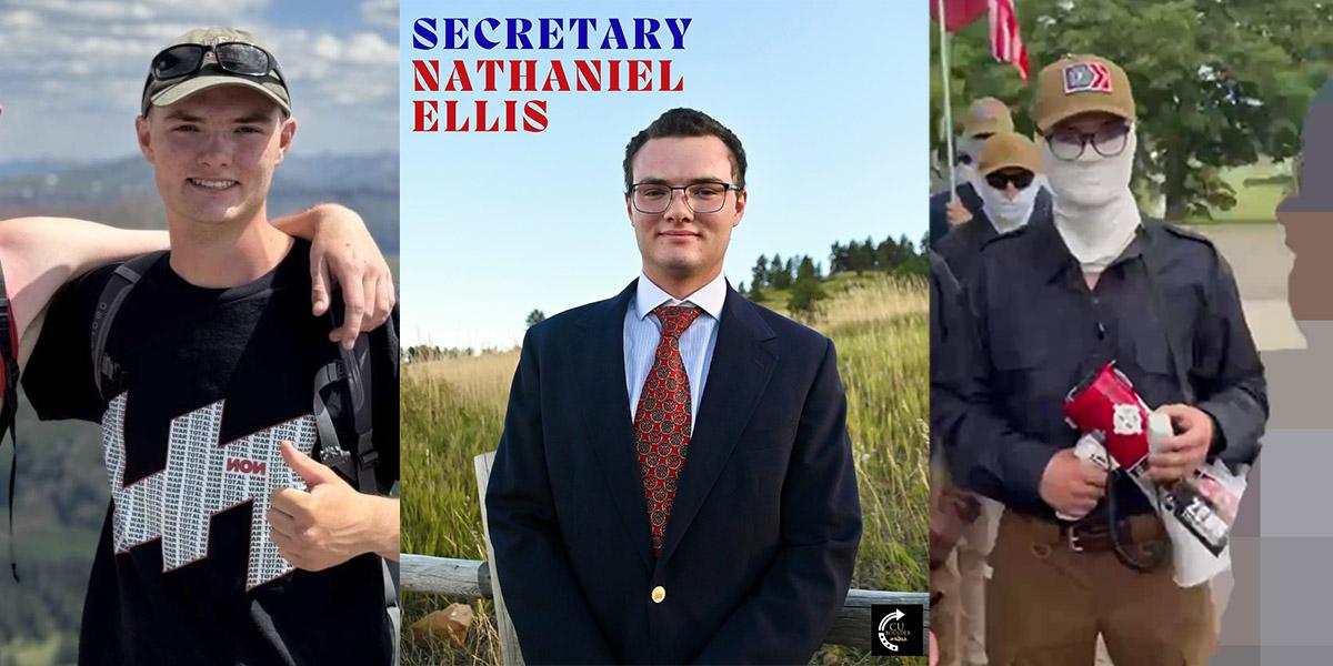 Three photos of patriot front member and cu boulder student nathan ellis
